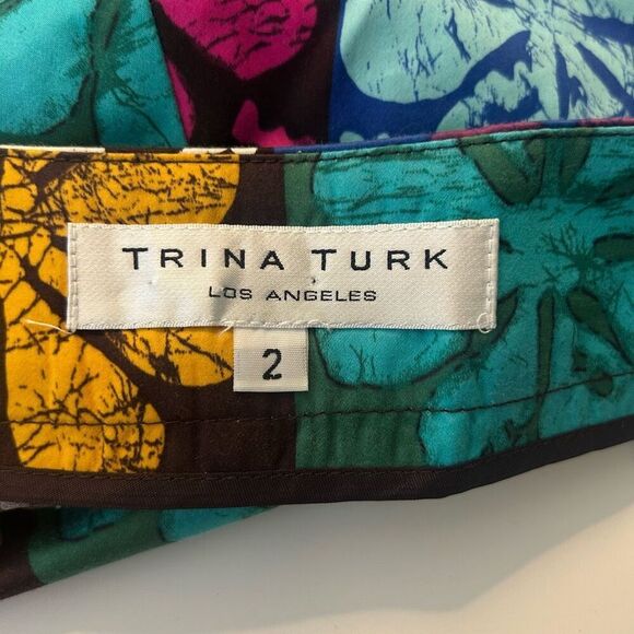 Trina Turk Women’s Size 2 Floral Mod Micro Shorts Multicolor Silk Y2K Maximalist - Picture 6 of 10